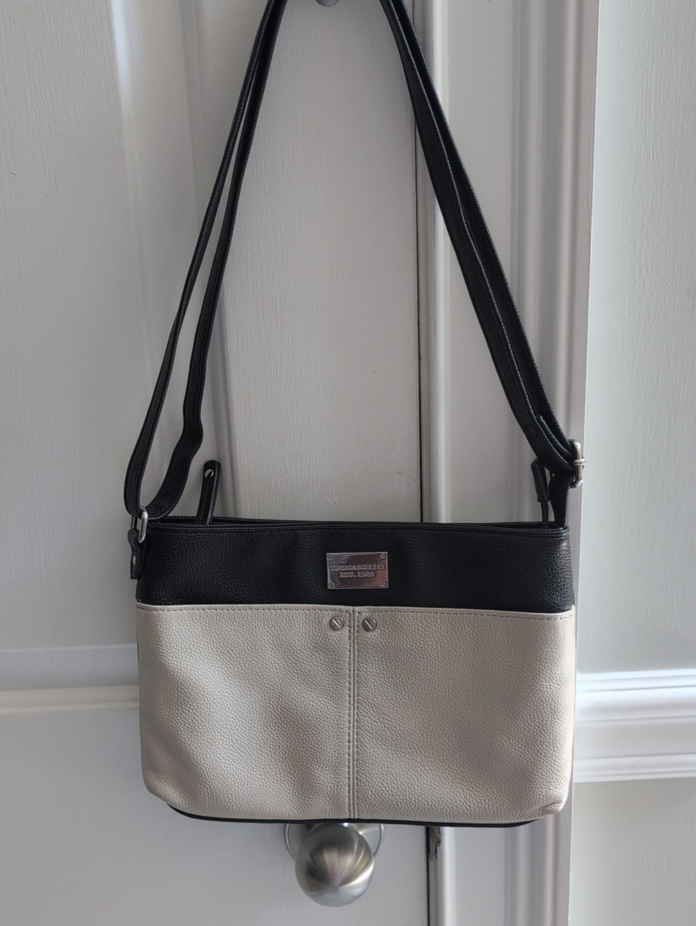 Tignanello Two-Tone Black and Cream Leather Crossbody Bag EUC